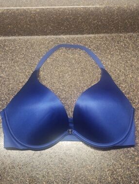 Victoria's Secret Plunge Push Up Front Close Halter Bra Royal Blue Size 34D EUC!